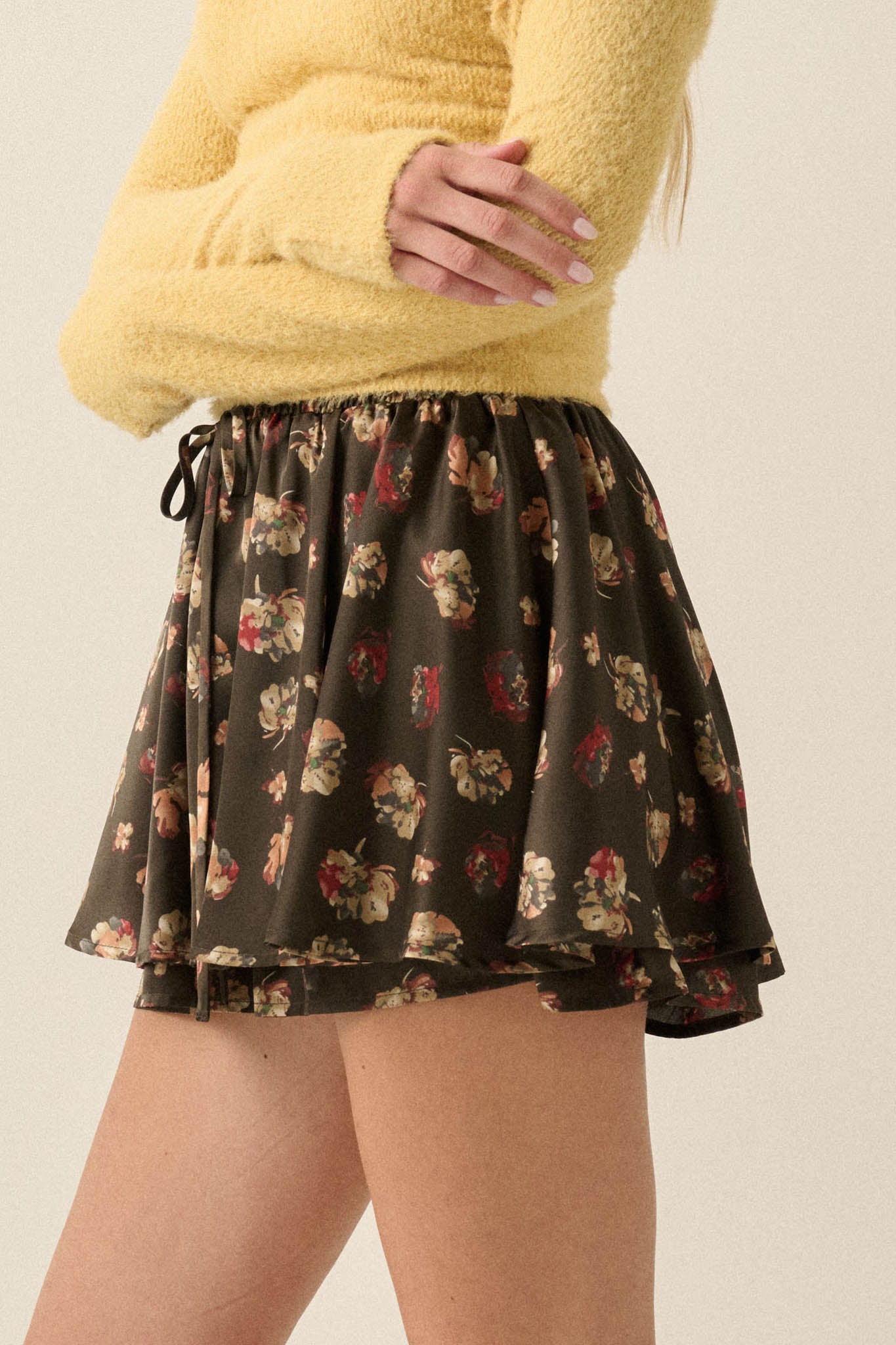 Scattered Petals Floral Satin Gathered Mini Skort - ShopPromesa