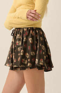 Scattered Petals Floral Satin Gathered Mini Skort - ShopPromesa