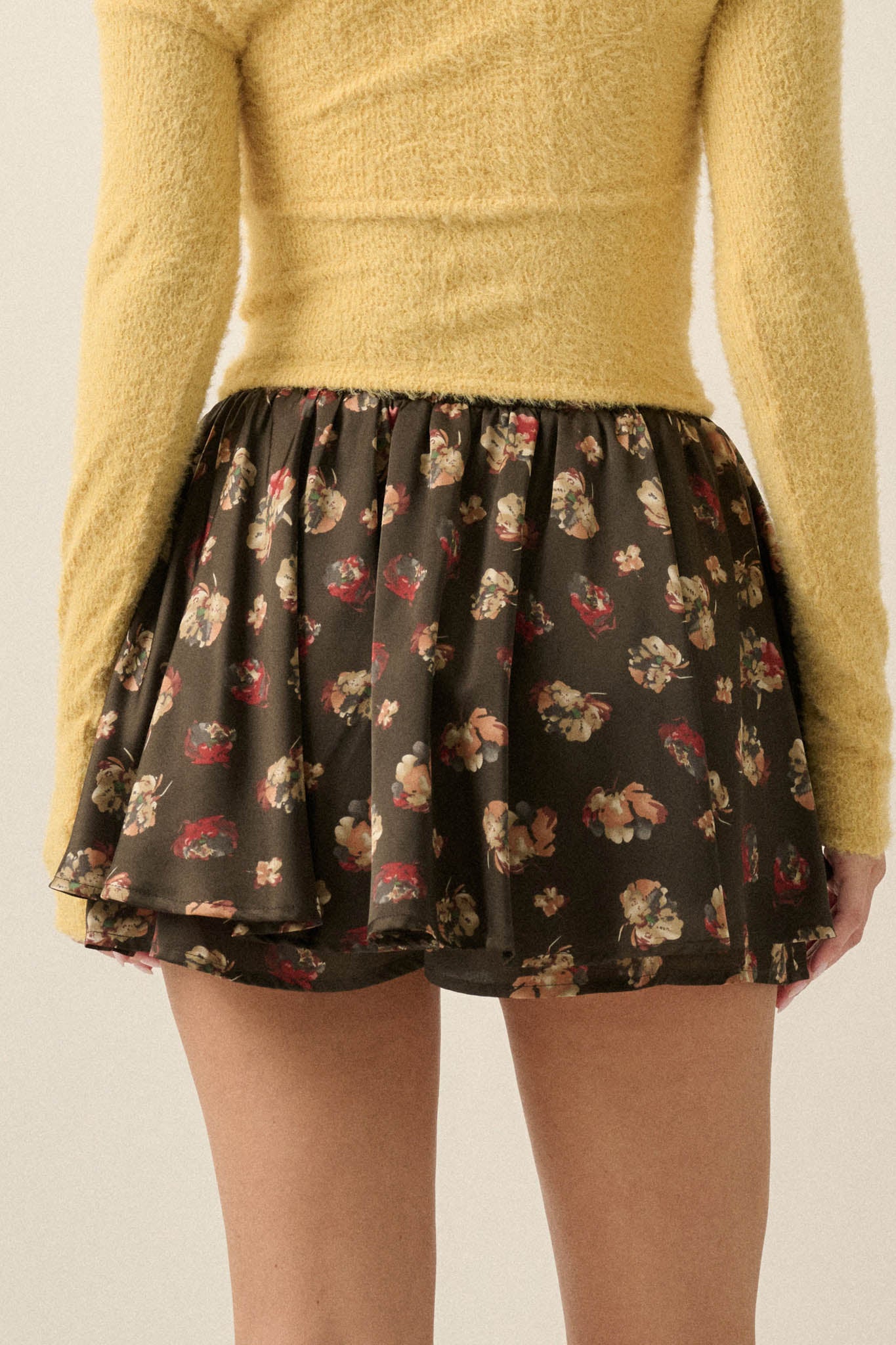 Scattered Petals Floral Satin Gathered Mini Skort - ShopPromesa