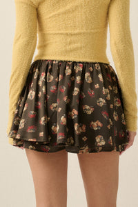Scattered Petals Floral Satin Gathered Mini Skort - ShopPromesa
