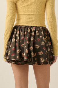 Scattered Petals Floral Satin Gathered Mini Skort - ShopPromesa