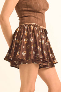 Scattered Petals Floral Satin Gathered Mini Skort - ShopPromesa