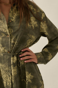 Blooming Jade Floral Satin Belted Shirt Romper - ShopPromesa