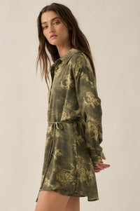 Blooming Jade Floral Satin Belted Shirt Romper - ShopPromesa