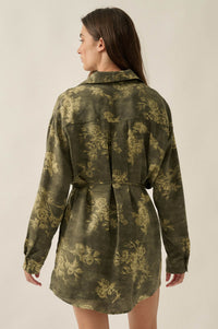 Blooming Jade Floral Satin Belted Shirt Romper - ShopPromesa