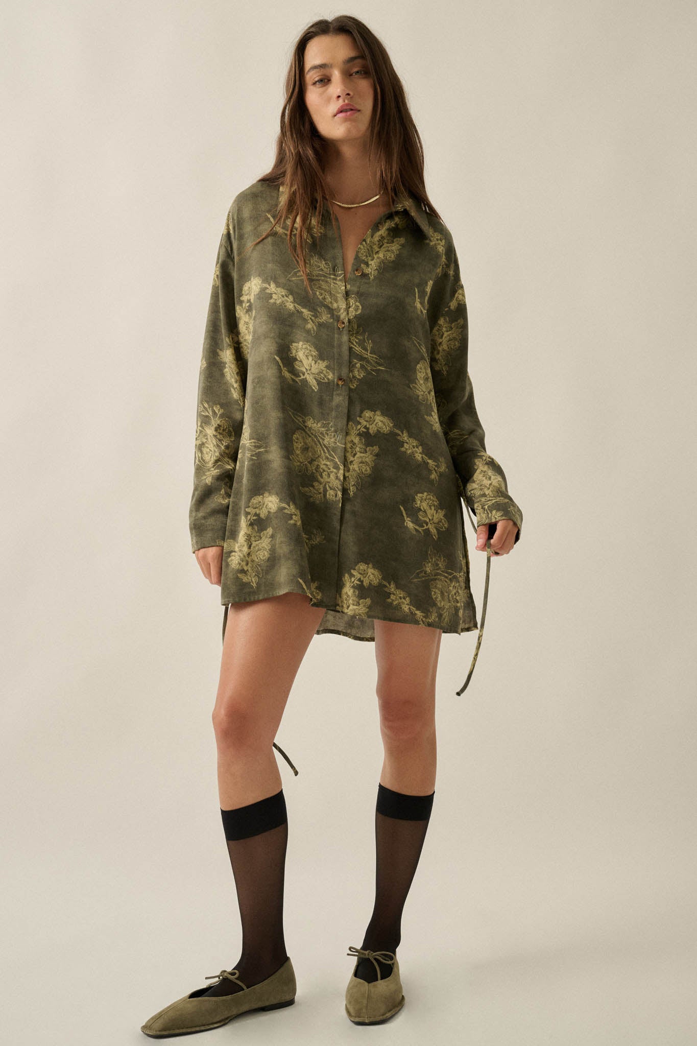 Blooming Jade Floral Satin Belted Shirt Romper - ShopPromesa
