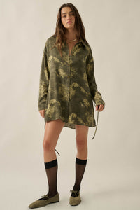 Blooming Jade Floral Satin Belted Shirt Romper - ShopPromesa
