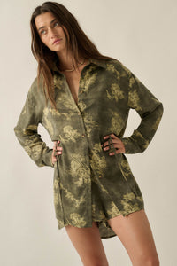 Blooming Jade Floral Satin Belted Shirt Romper - ShopPromesa
