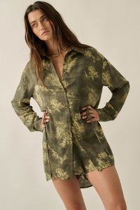 Blooming Jade Floral Satin Belted Shirt Romper - ShopPromesa
