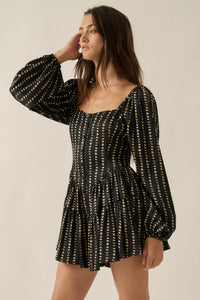 Belle Lune Moon-Print Satin Long-Sleeve Tiered Romper - ShopPromesa
