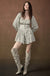 Belle Lune Moon-Print Satin Long-Sleeve Tiered Romper - ShopPromesa