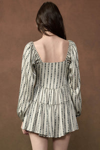 Belle Lune Moon-Print Satin Long-Sleeve Tiered Romper - ShopPromesa