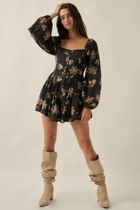 Truly Timeless Floral Tiered Ruffle Balloon-Sleeve Romper - ShopPromesa