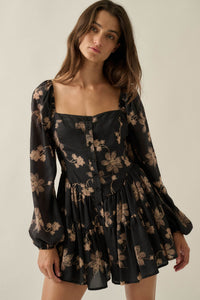 Truly Timeless Floral Tiered Ruffle Balloon-Sleeve Romper - ShopPromesa