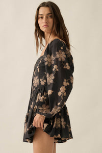 Truly Timeless Floral Tiered Ruffle Balloon-Sleeve Romper - ShopPromesa