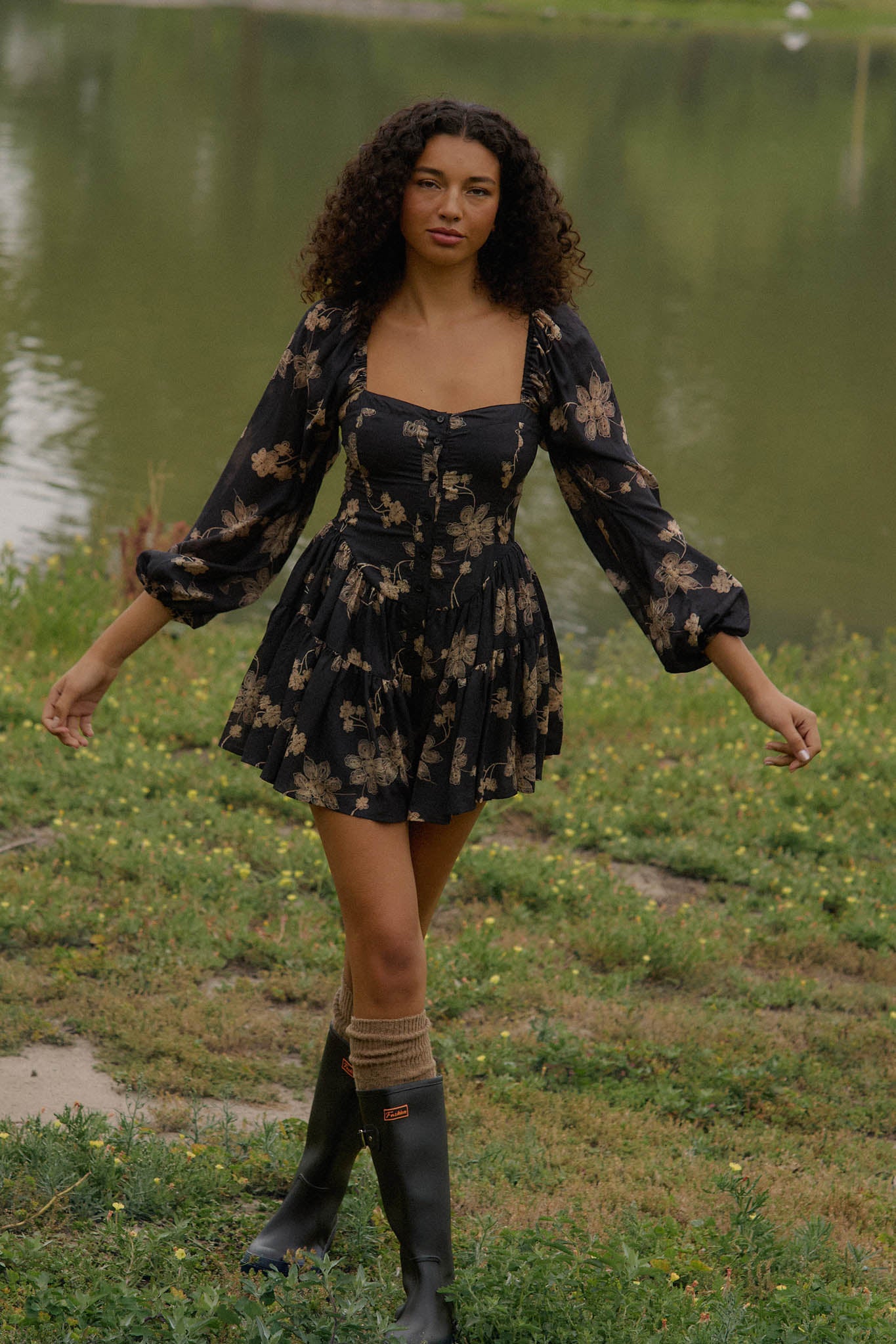 Truly Timeless Floral Tiered Ruffle Balloon-Sleeve Romper - ShopPromesa