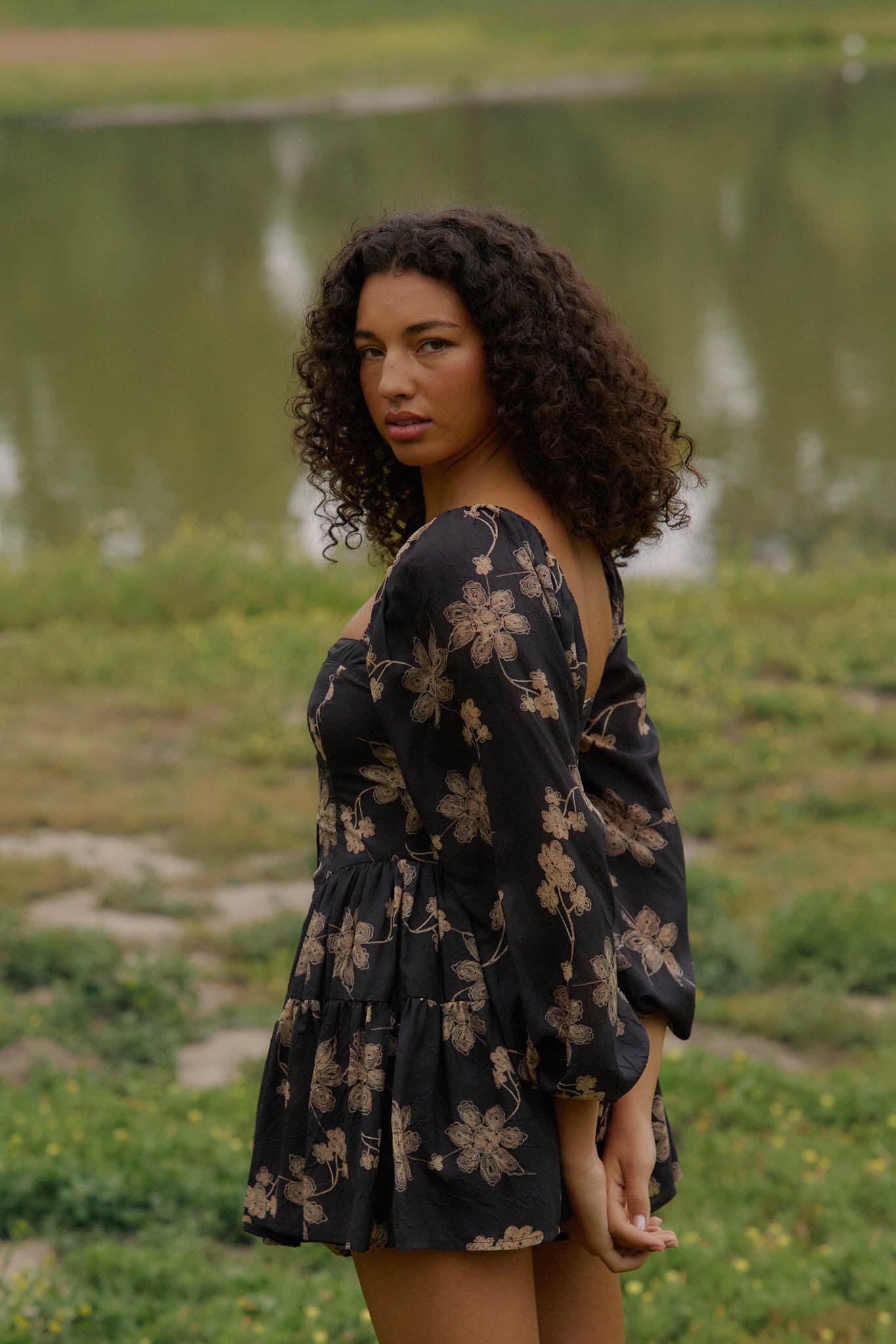 Truly Timeless Floral Tiered Ruffle Balloon-Sleeve Romper - ShopPromesa
