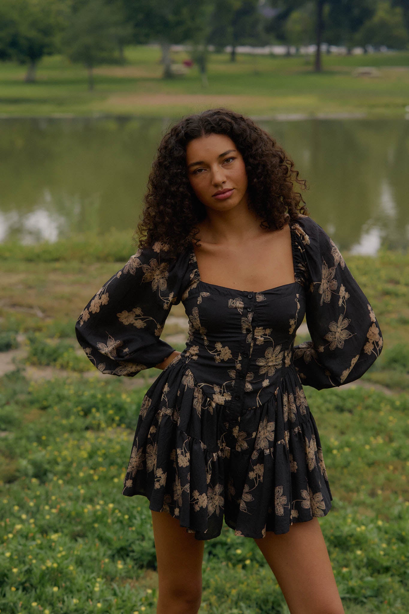 Truly Timeless Floral Tiered Ruffle Balloon-Sleeve Romper - ShopPromesa
