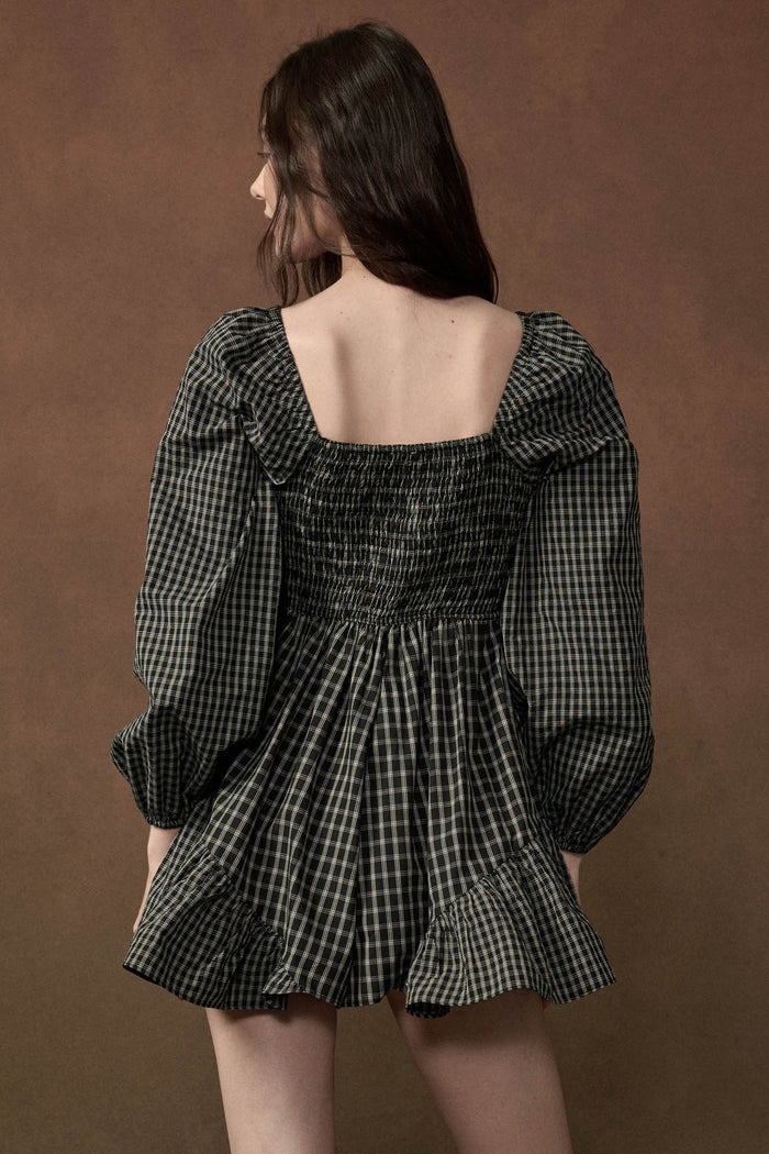 Square Deal Plaid Ruffled Tie-Front Romper - ShopPromesa