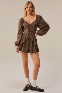 Square Deal Plaid Ruffled Tie-Front Romper - ShopPromesa