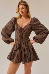 Square Deal Plaid Ruffled Tie-Front Romper - ShopPromesa