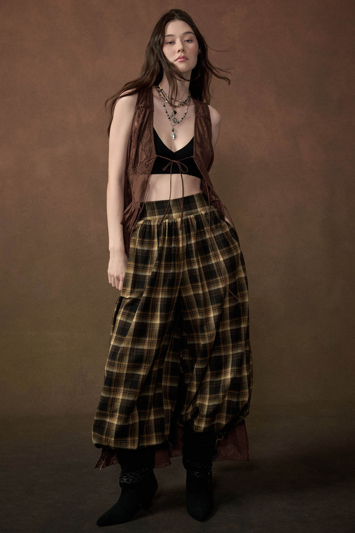 Plaid Mood High-Waist Drawstring-Hem Balloon Pants - ShopPromesa