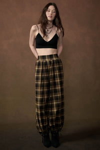 Plaid Mood High-Waist Drawstring-Hem Balloon Pants - ShopPromesa