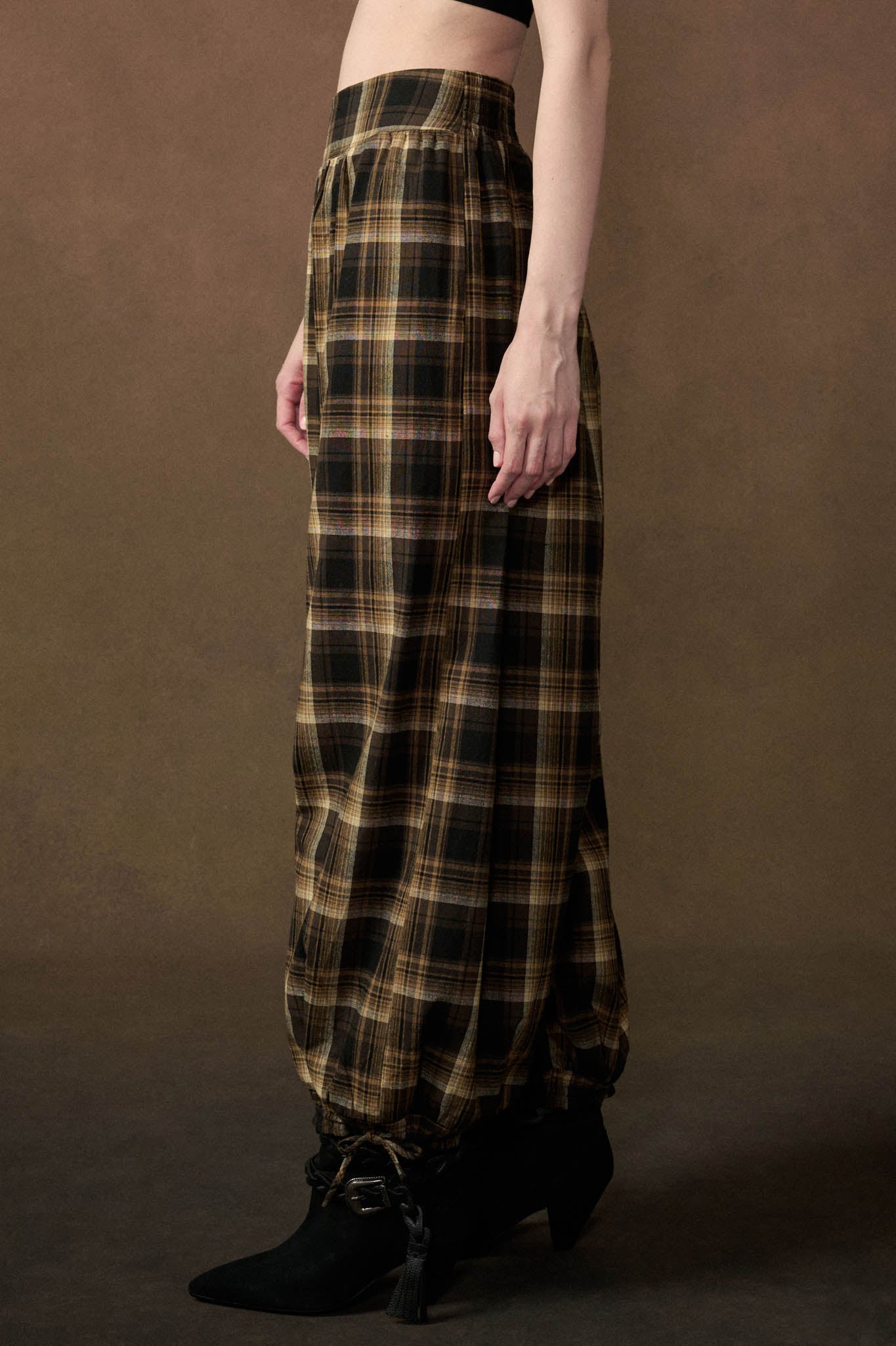 Plaid Mood High-Waist Drawstring-Hem Balloon Pants - ShopPromesa