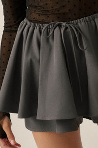 Step Back Gathered Gabardine Drawstring Mini Skort - ShopPromesa
