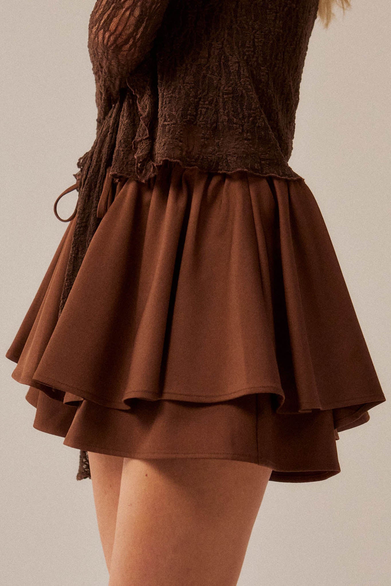 Step Back Gathered Gabardine Drawstring Mini Skort - ShopPromesa