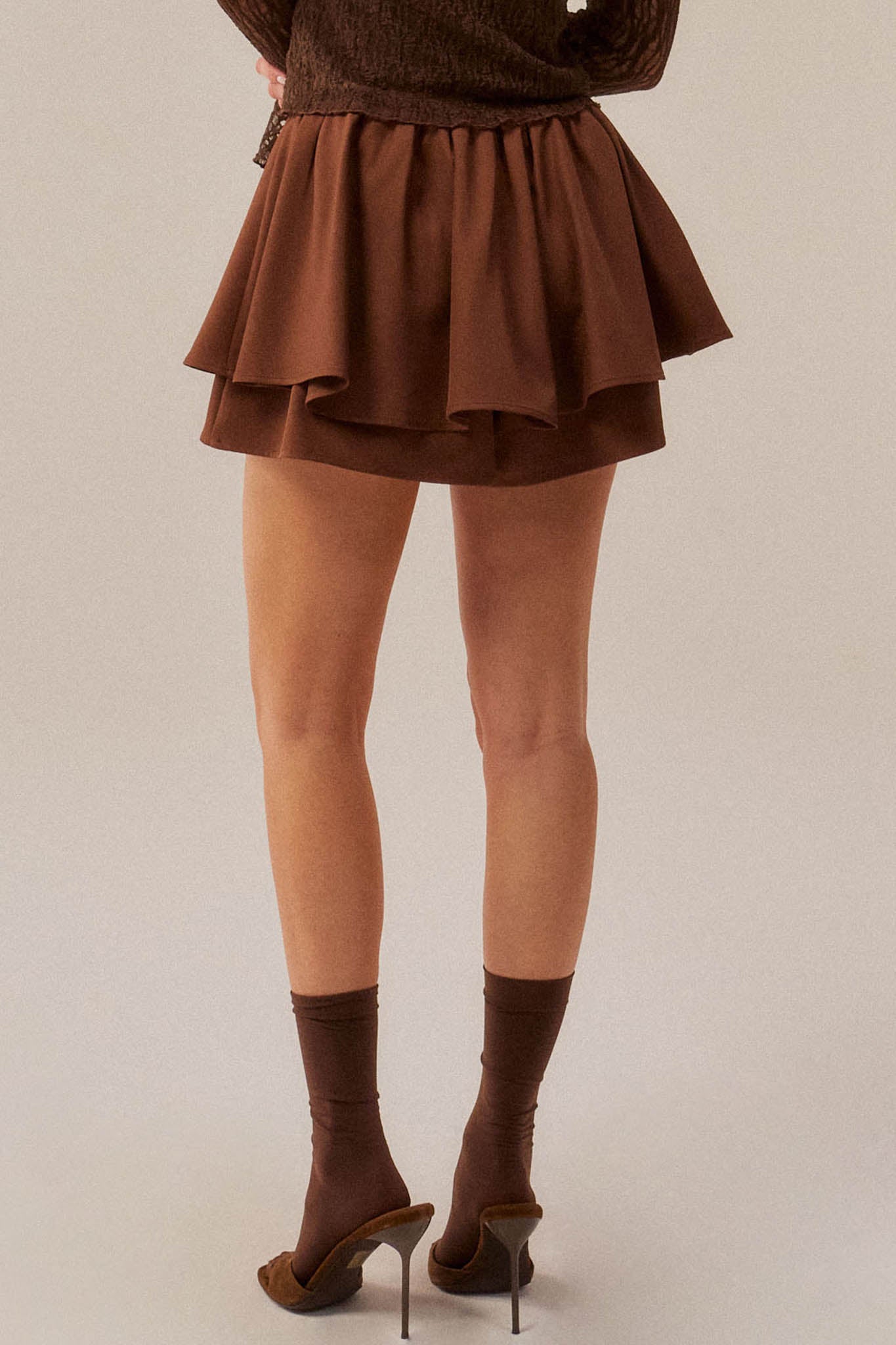 Step Back Gathered Gabardine Drawstring Mini Skort - ShopPromesa