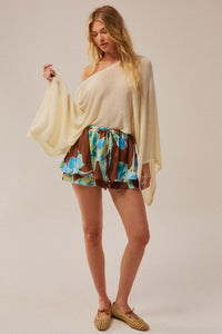 Iris Bloom Floral Satin Drawstring Mini Skort - ShopPromesa