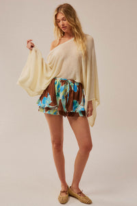 Iris Bloom Floral Satin Drawstring Mini Skort - ShopPromesa