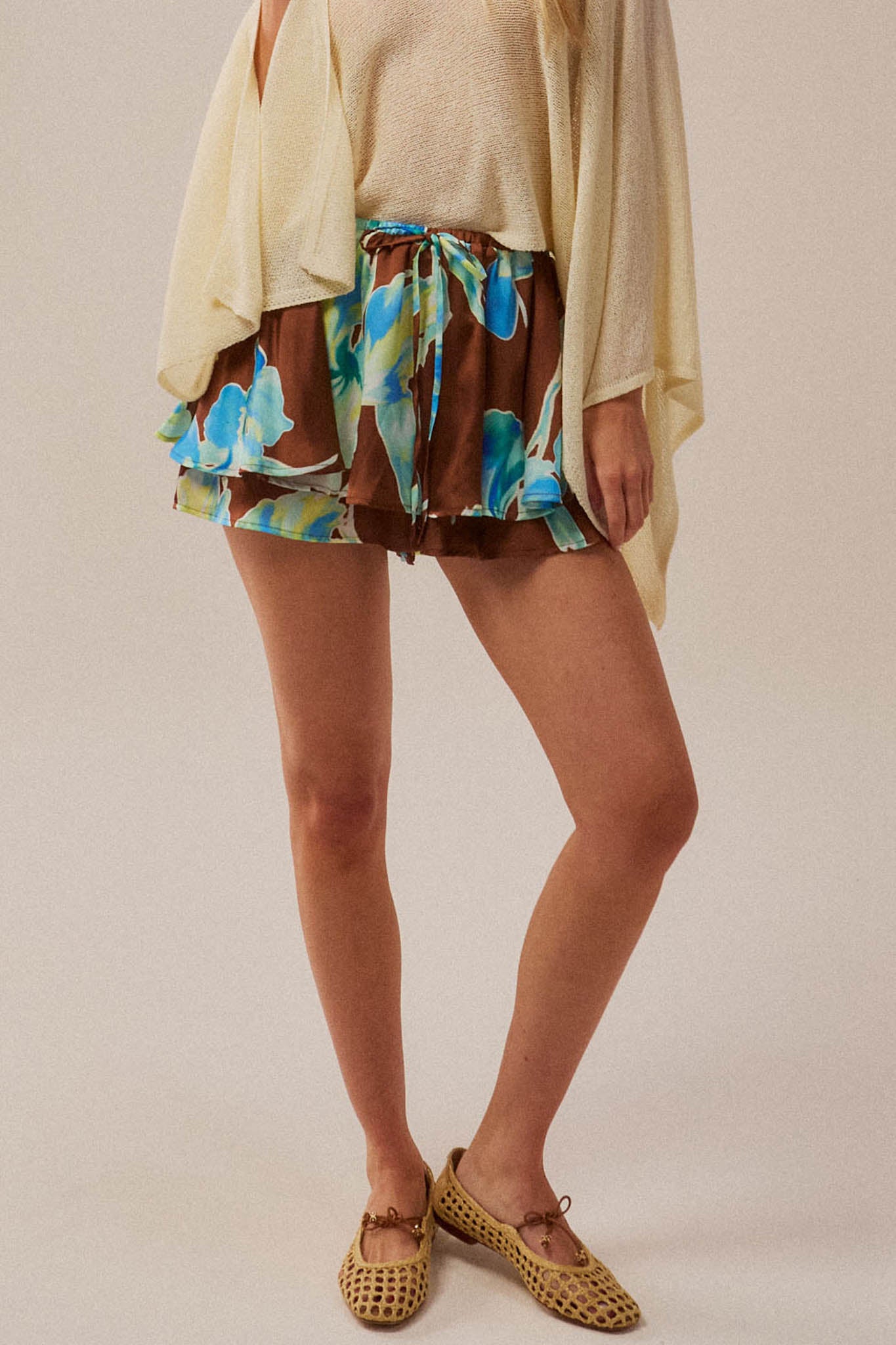Iris Bloom Floral Satin Drawstring Mini Skort - ShopPromesa