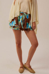 Iris Bloom Floral Satin Drawstring Mini Skort - ShopPromesa