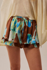 Iris Bloom Floral Satin Drawstring Mini Skort - ShopPromesa
