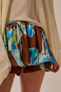 Iris Bloom Floral Satin Drawstring Mini Skort - ShopPromesa