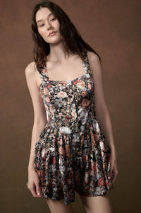 Shining Stems Floral Satin Tiered Sweetheart Romper - ShopPromesa