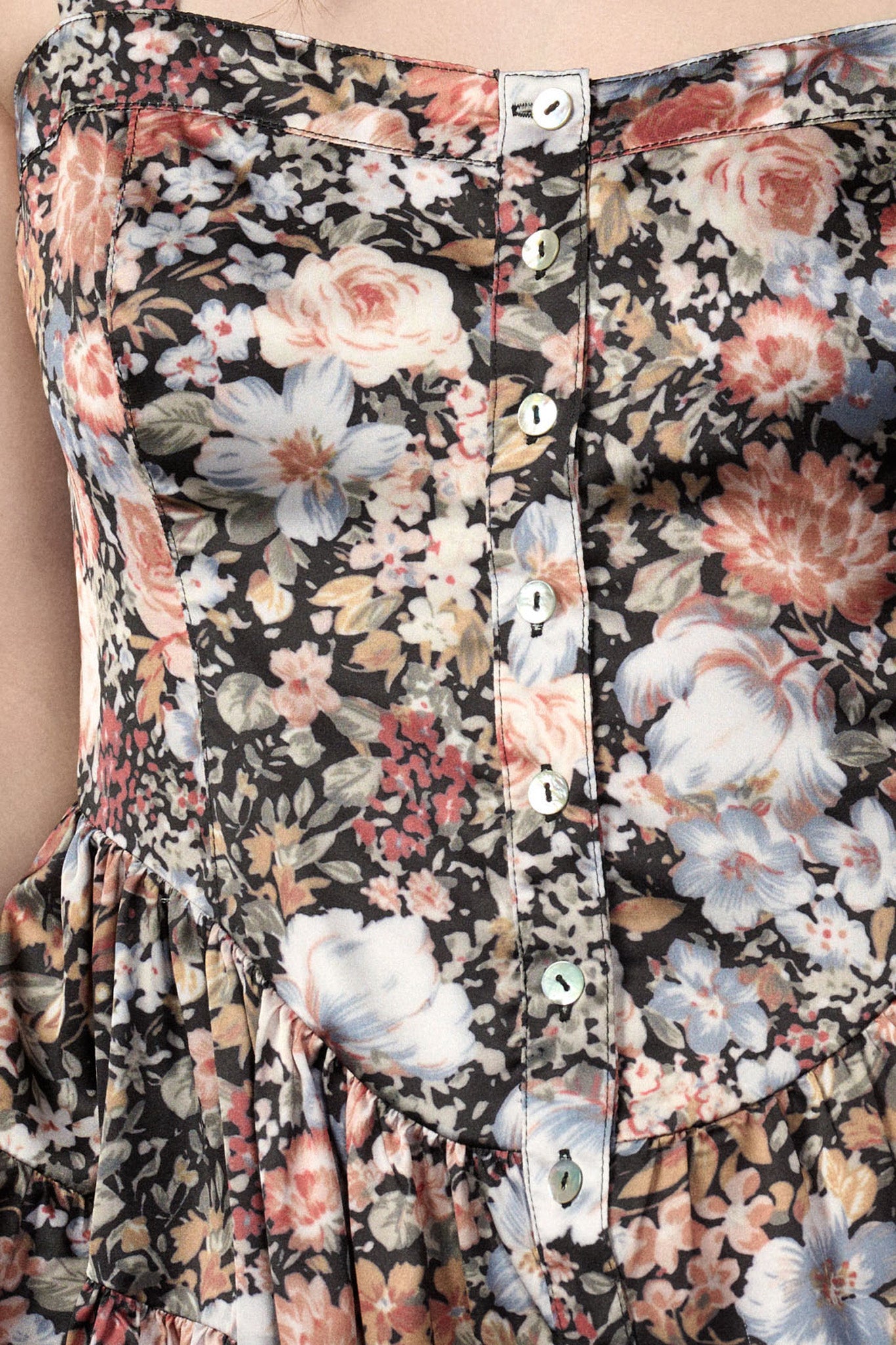 Shining Stems Floral Satin Tiered Sweetheart Romper - ShopPromesa
