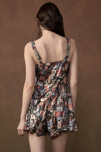 Shining Stems Floral Satin Tiered Sweetheart Romper - ShopPromesa