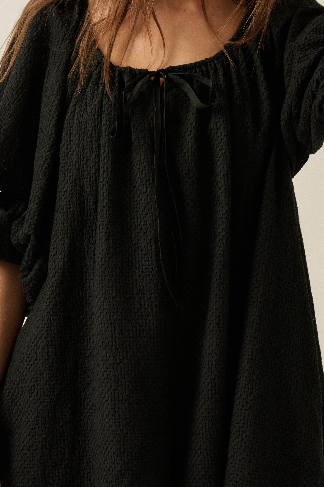 Up for It Eyelet Lace Puff-Sleeve Babydoll Romper - ShopPromesa