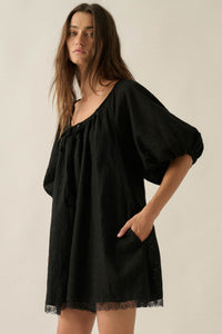 Up for It Eyelet Lace Puff-Sleeve Babydoll Romper - ShopPromesa