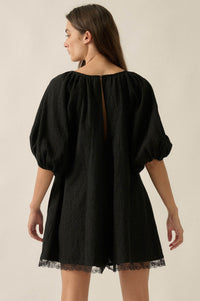 Up for It Eyelet Lace Puff-Sleeve Babydoll Romper - ShopPromesa