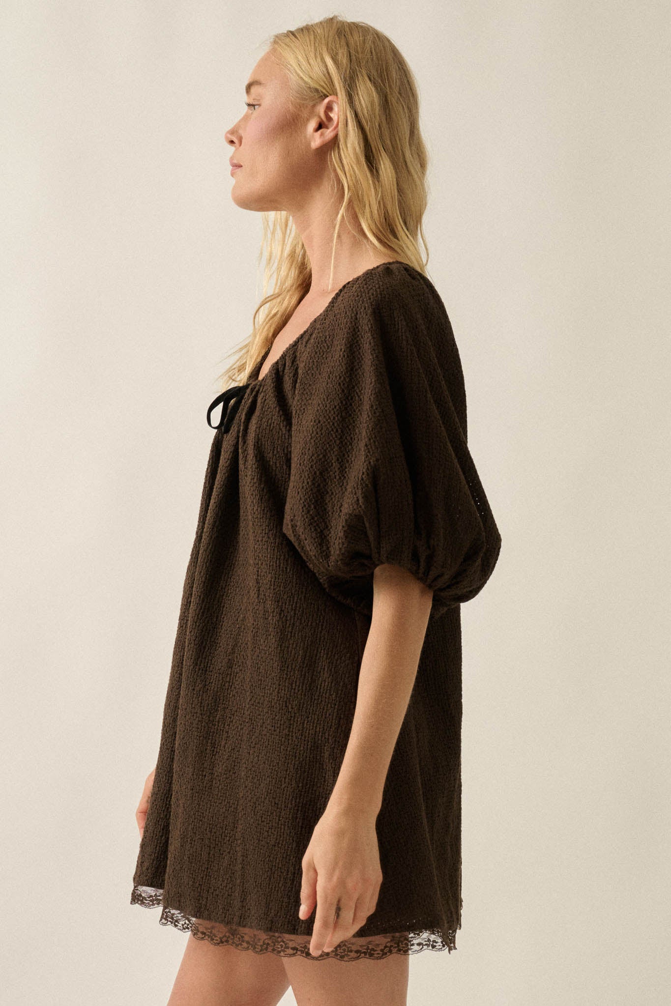 Up for It Eyelet Lace Puff-Sleeve Babydoll Romper - ShopPromesa