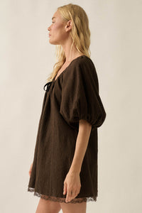 Up for It Eyelet Lace Puff-Sleeve Babydoll Romper - ShopPromesa