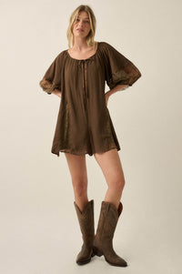 Happy Go Lucky Lace-Inset Puff-Sleeve Romper - ShopPromesa