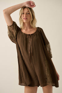Happy Go Lucky Lace-Inset Puff-Sleeve Romper - ShopPromesa