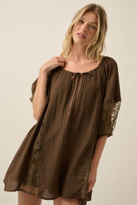 Happy Go Lucky Lace-Inset Puff-Sleeve Romper - ShopPromesa