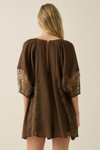 Happy Go Lucky Lace-Inset Puff-Sleeve Romper - ShopPromesa