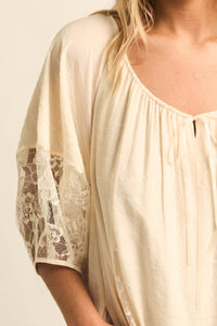 Happy Go Lucky Lace-Inset Puff-Sleeve Romper - ShopPromesa